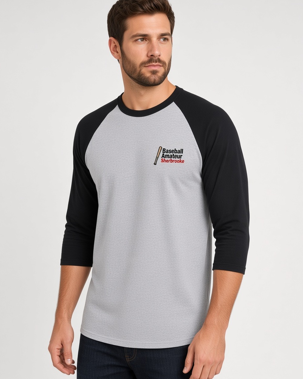 Gildan 5700 Heavy Cotton Raglan Three-Quarter Sleeve T-shirt (unisex) — Sport Grey/ Black